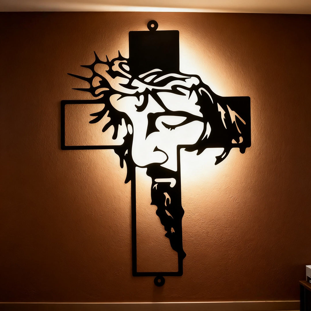 Christianartworkshop Black Metal Jesus with Crown of Thorns Cross Metal Wall Decor - Black - 8.27''*11.81''/21*30cm - image 0