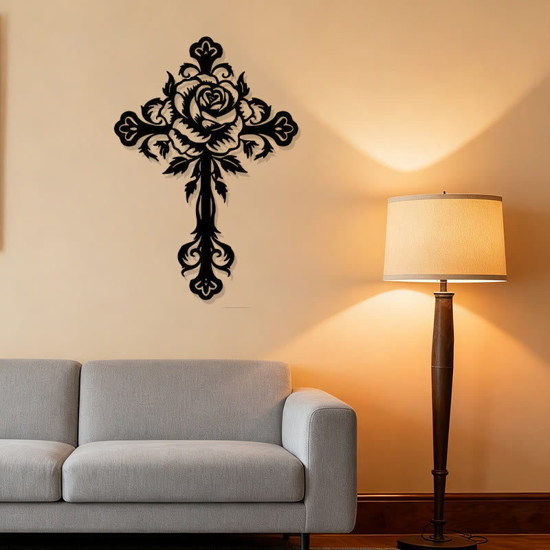 Christianartworkshop Artistic Floral Rose Cross Black Metal Wall Decor - image 1