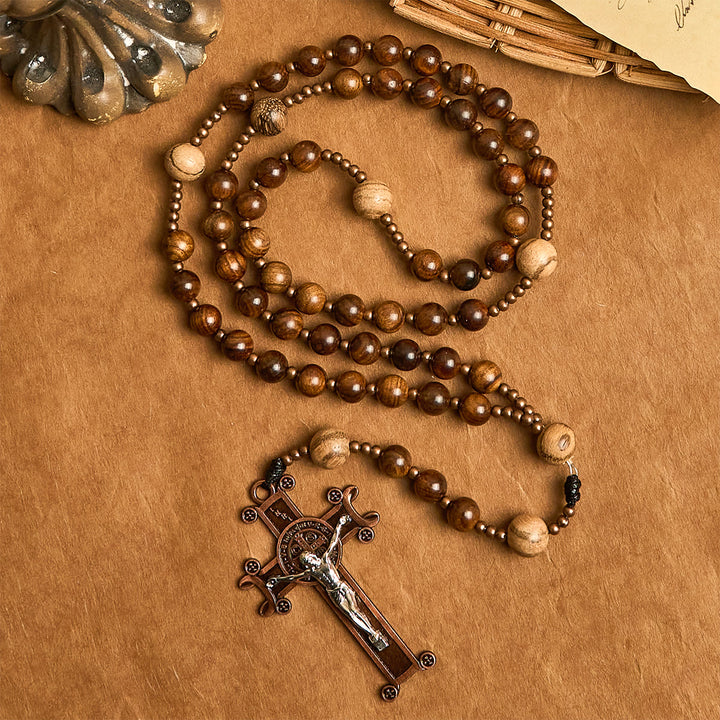 Christianartworkshop Artisan Wooden Rosary: Earth - Toned Beads & Jesus Crucifix - Wooden Rosary with Crucifix - image 0