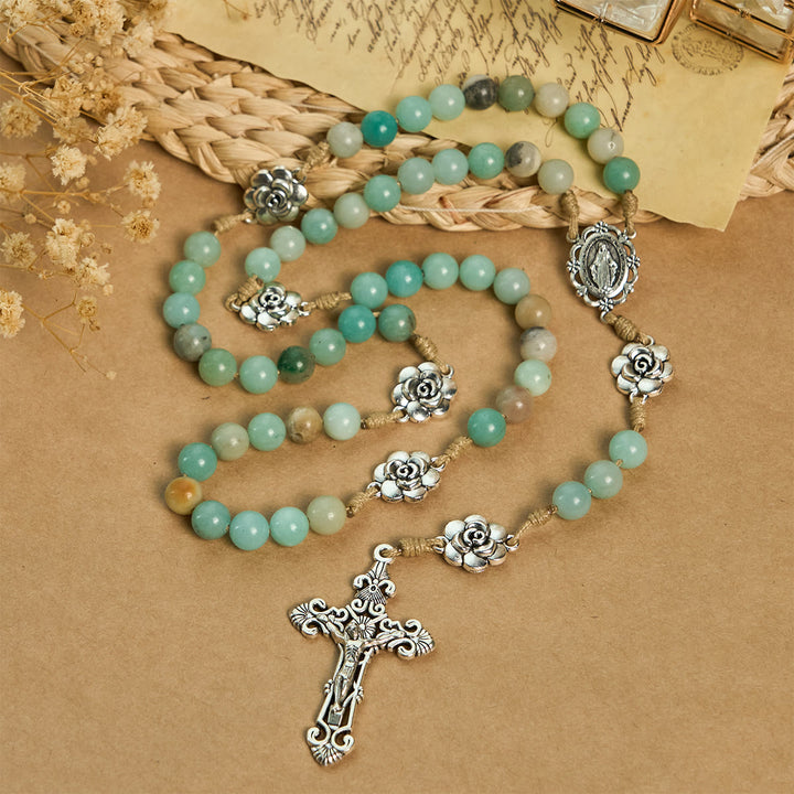 Christianartworkshop Tranquil Green Bead with Flower Charms Rosary: Full of Serenity and Blessing - image 5