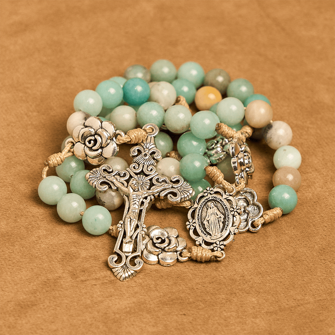 Christianartworkshop Tranquil Green Bead with Flower Charms Rosary: Full of Serenity and Blessing - image 7