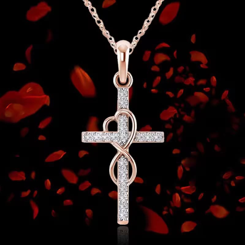 Christianartworkshop Multicolored Elegant Infinity Heart Cross Pendant Necklace - Champagne - image 0
