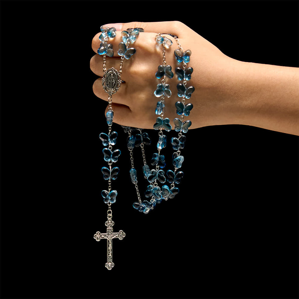 Christianartworkshop Wings of Devotion Shimmering Blue Butterfly Prayer Bracelet, Animal Rosary - image 1