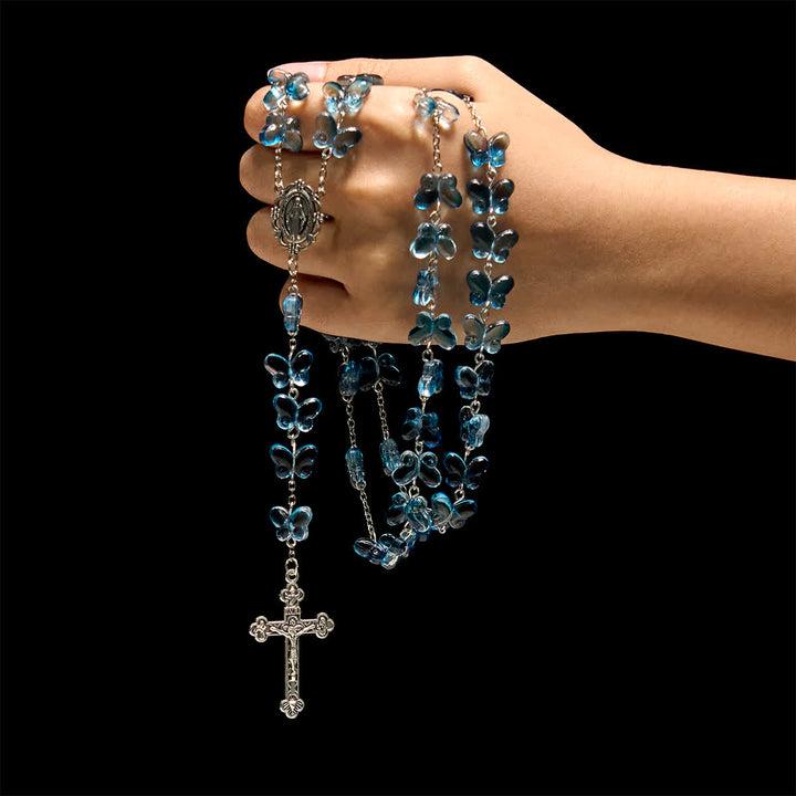 Christianartworkshop Wings of Devotion Shimmering Blue Butterfly Prayer Bracelet, Animal Rosary - image 1