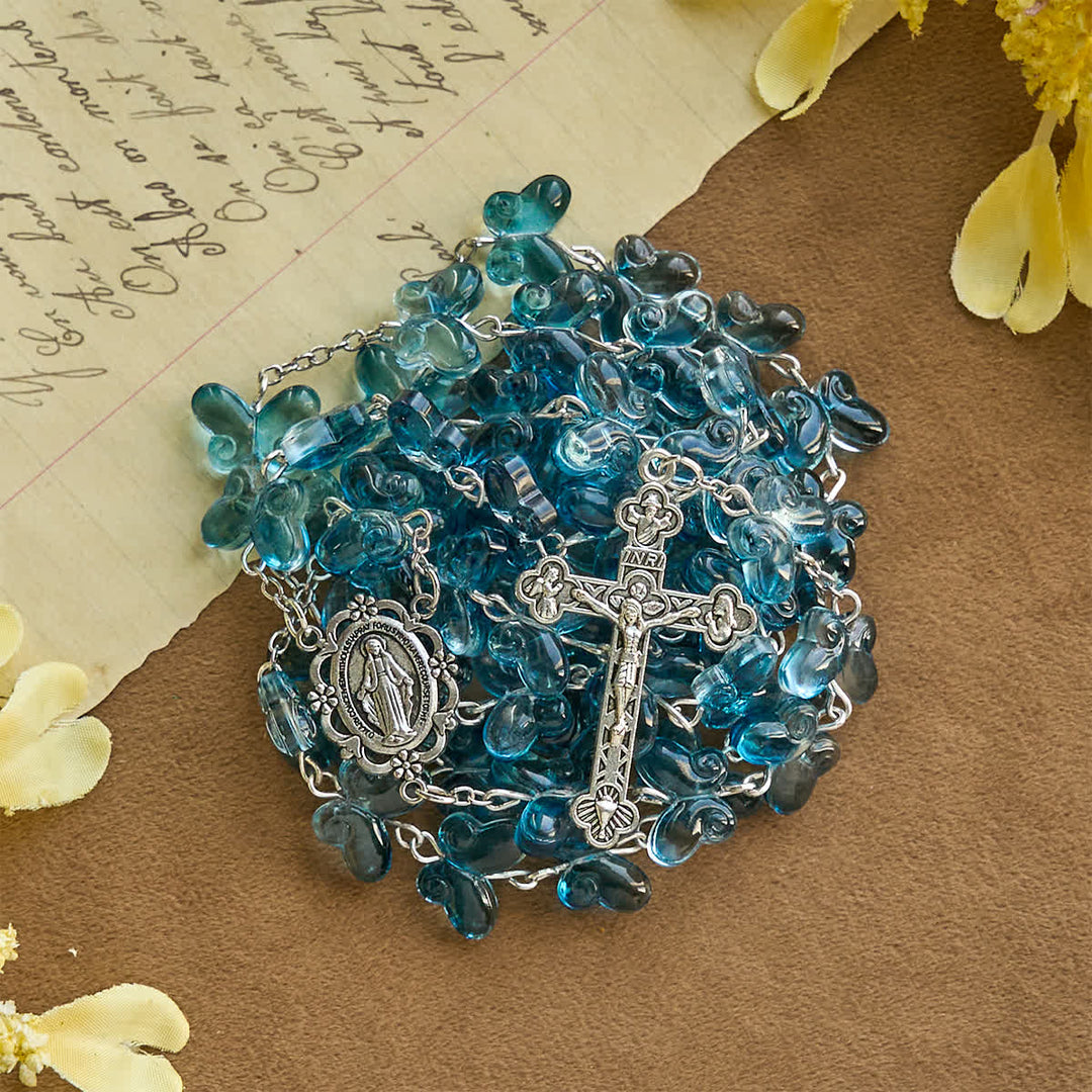 Christianartworkshop Wings of Devotion Shimmering Blue Butterfly Prayer Bracelet, Animal Rosary - Butterfly Rosary - image 0