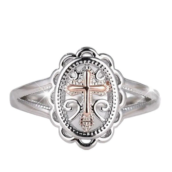 Christianartworkshop Dual - Tone Cross Ring: Silver & Rose Gold Filigree Faith Jewelry - image 2