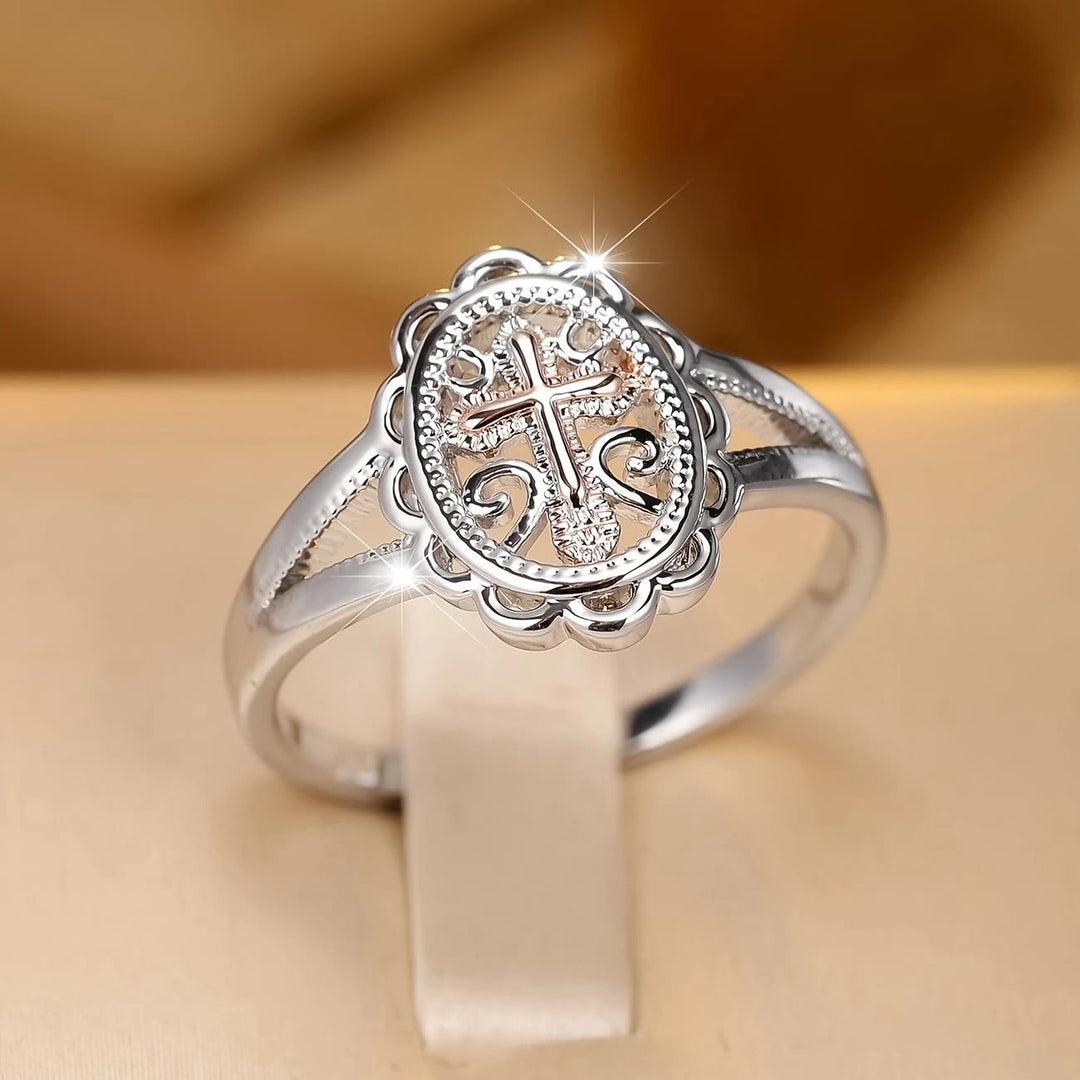 Christianartworkshop Dual - Tone Cross Ring: Silver & Rose Gold Filigree Faith Jewelry - image 1