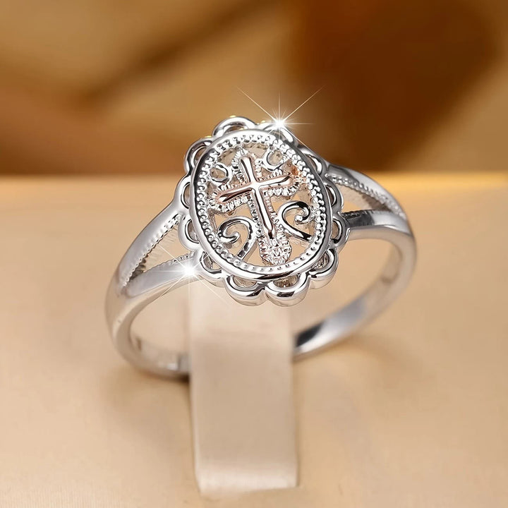 Christianartworkshop Dual - Tone Cross Ring: Silver & Rose Gold Filigree Faith Jewelry - image 1