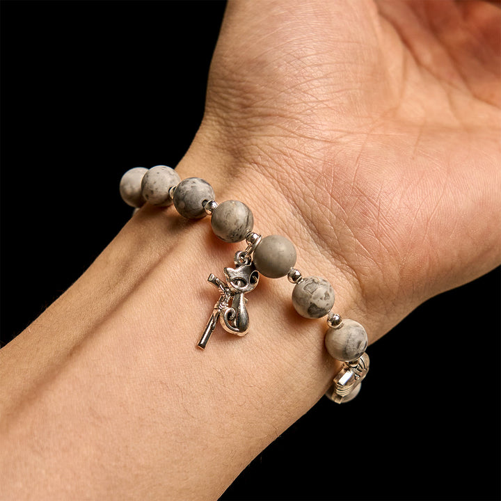 Christianartworkshop Gentle Guardian Light Grey Tabby Cat Prayer Animal Bracelet - image 1