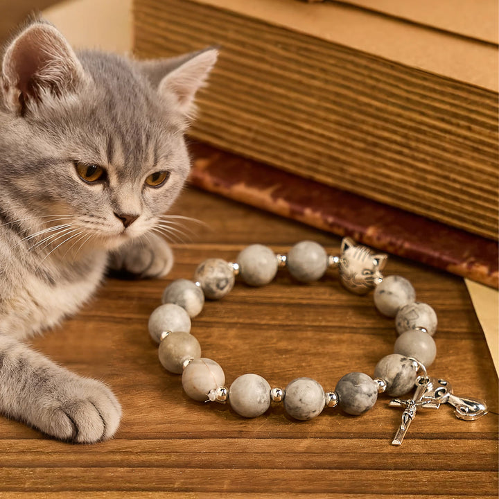 Christianartworkshop Gentle Guardian Light Grey Tabby Cat Prayer Animal Bracelet - Wrist Circumference: 6.3''-7.5''/16-19cm - image 0