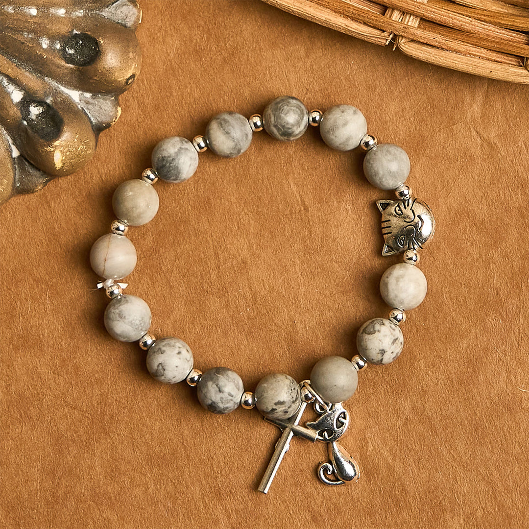 Christianartworkshop Light Grey Tabby Cat Prayer Rosary: Prayerful Care for Stray Cats Bracelet, Animal Rosary - image 12