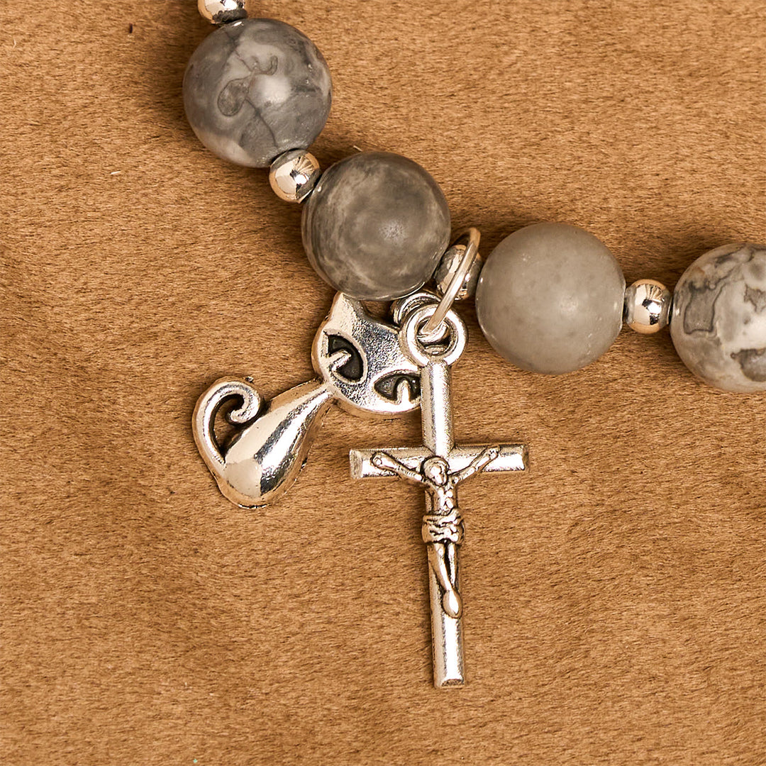 Christianartworkshop Light Grey Tabby Cat Prayer Rosary: Prayerful Care for Stray Cats Bracelet, Animal Rosary - image 16