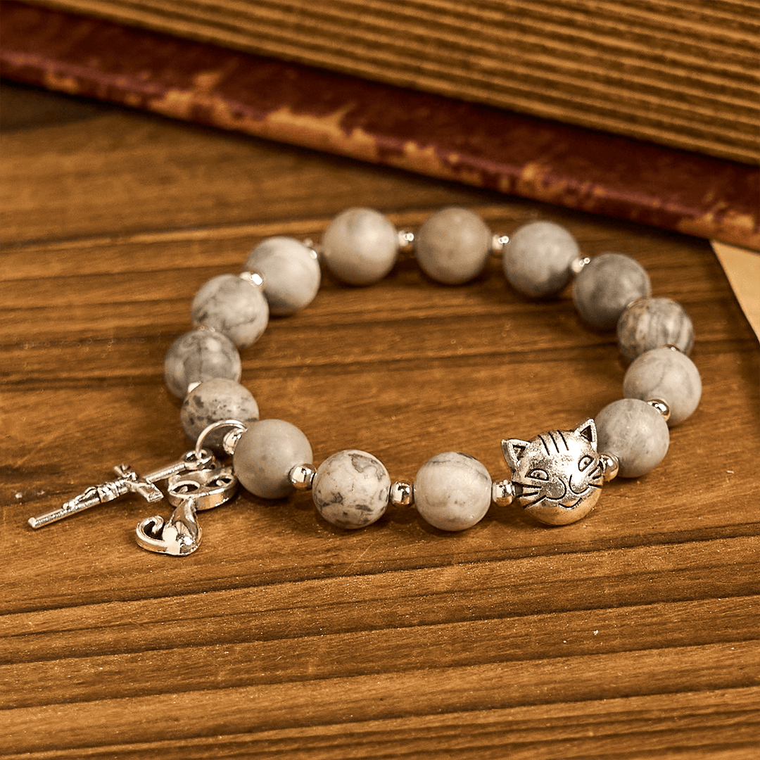 Christianartworkshop Light Grey Tabby Cat Prayer Rosary: Prayerful Care for Stray Cats Bracelet, Animal Rosary - image 14