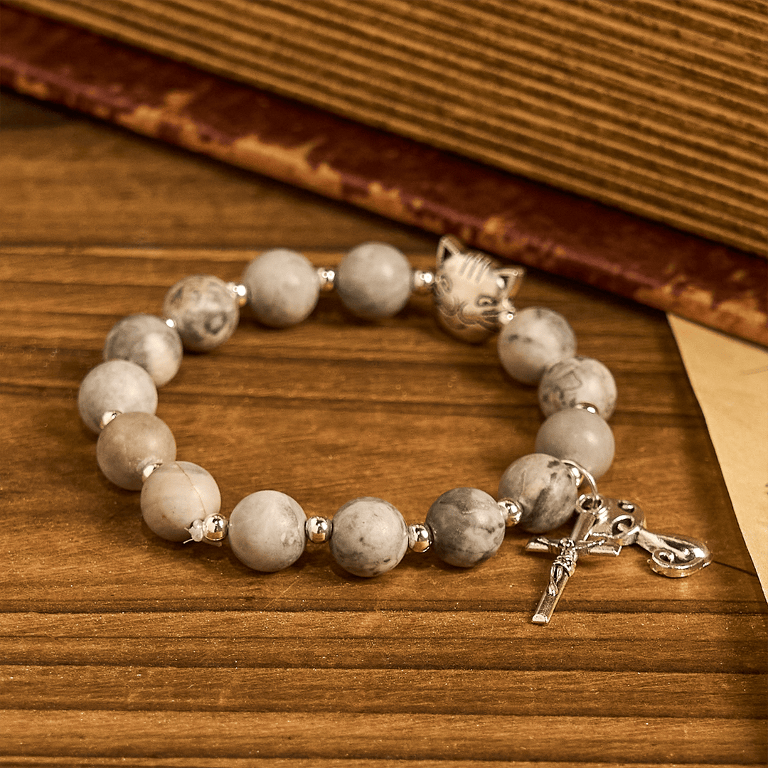 Christianartworkshop Light Grey Tabby Cat Prayer Rosary: Prayerful Care for Stray Cats Bracelet, Animal Rosary - image 13
