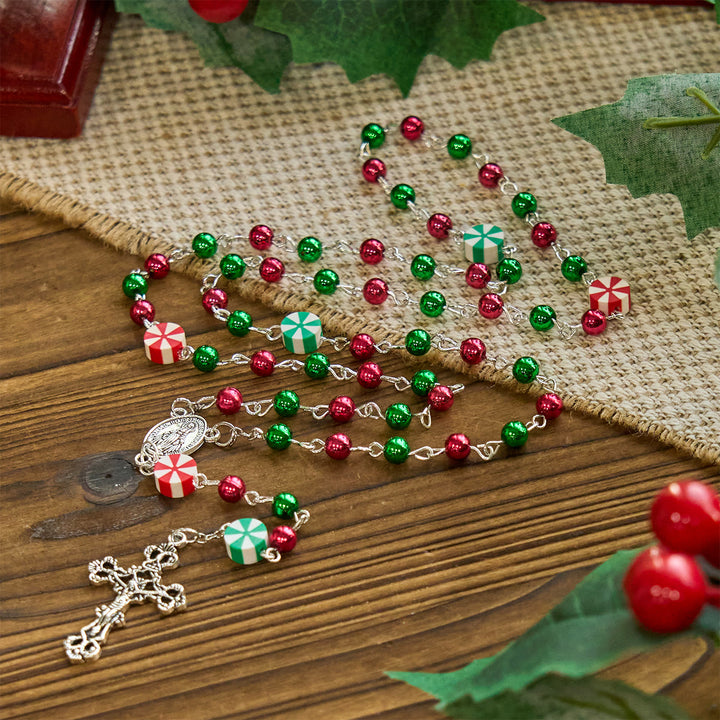 Christianartworkshop Festive Christmas Rosary: Red - Green Beads, Candy Shapes & Crucifix - image 6