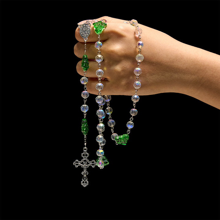 Christianartworkshop Festive Faith Rosary: Iridescent Translucent Beads & Christmas Tree Accents - image 2