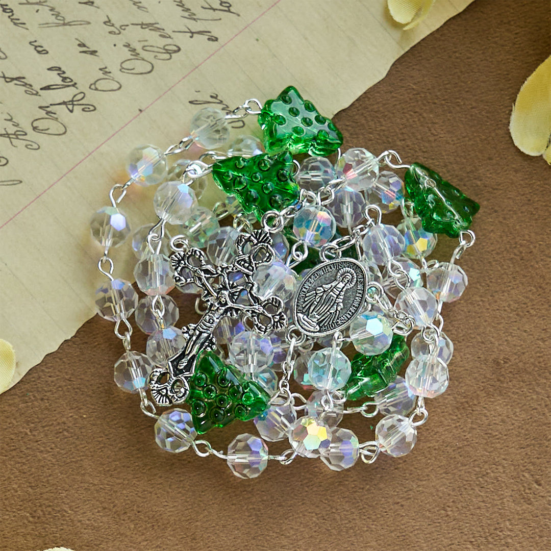 Christianartworkshop Festive Faith Rosary: Iridescent Translucent Beads & Christmas Tree Accents - image 7