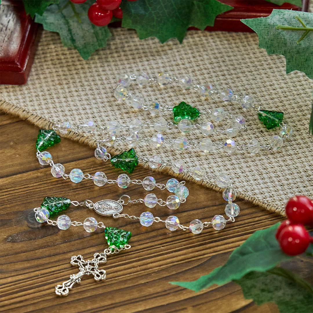 Christianartworkshop Festive Faith Rosary: Iridescent Translucent Beads & Christmas Tree Accents - image 5
