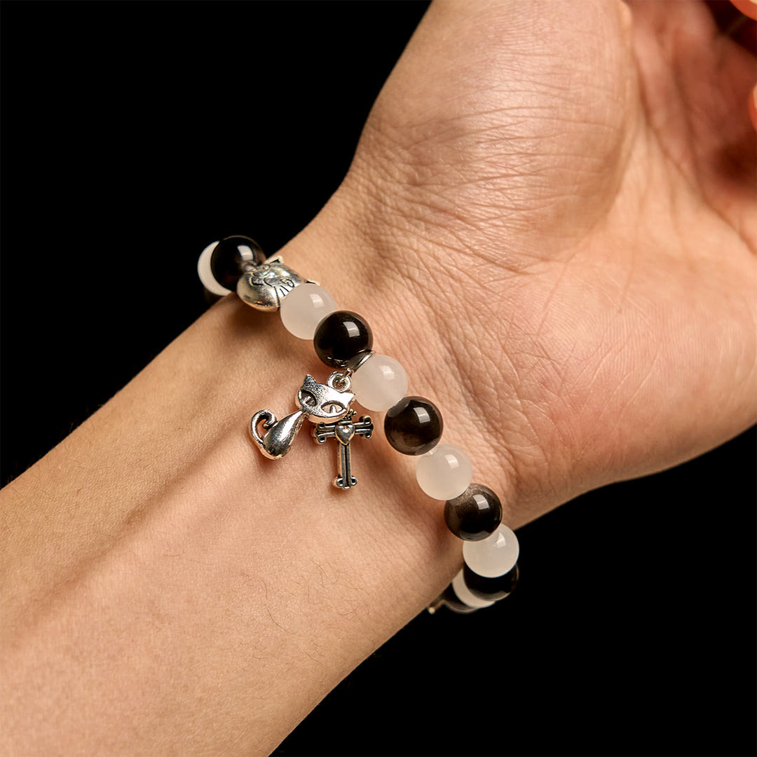 Christianartworkshop Our Lady's Blessing with Black & White Cow Cat Beads Bracelet, Animal Rosary - image 11