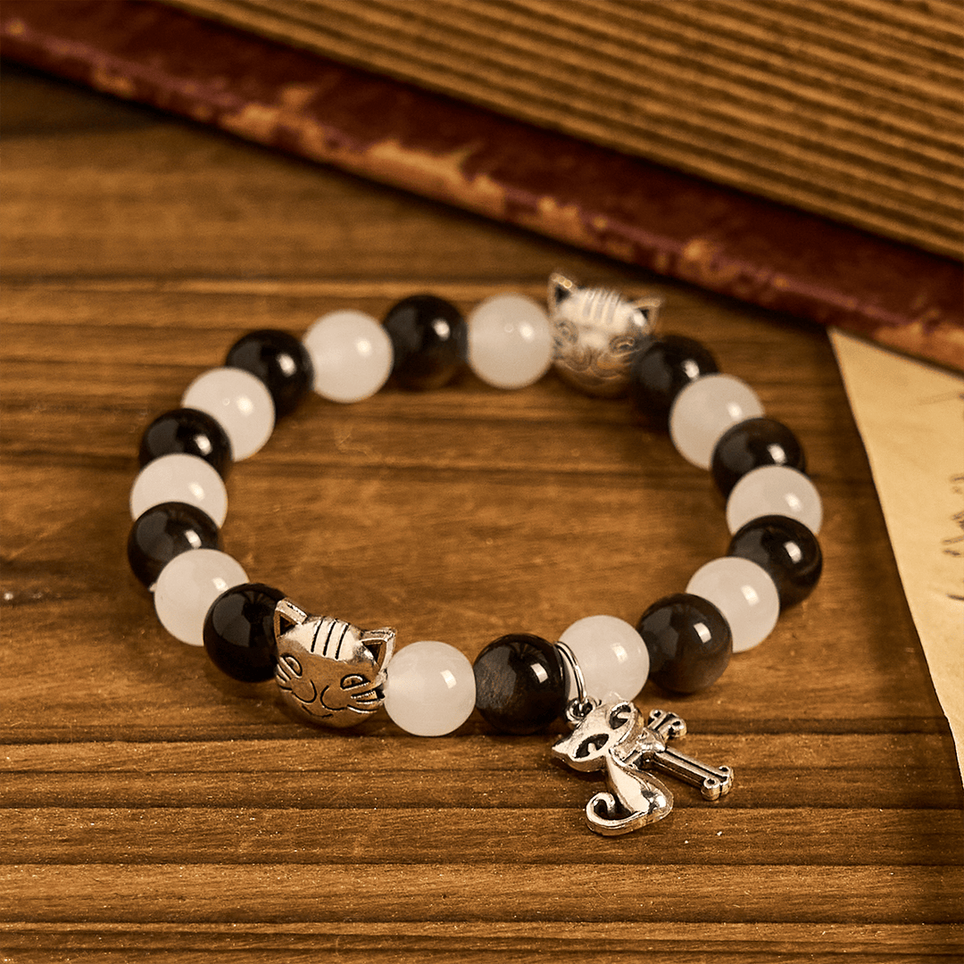 Christianartworkshop Our Lady's Blessing with Black & White Cow Cat Beads Bracelet, Animal Rosary - image 15