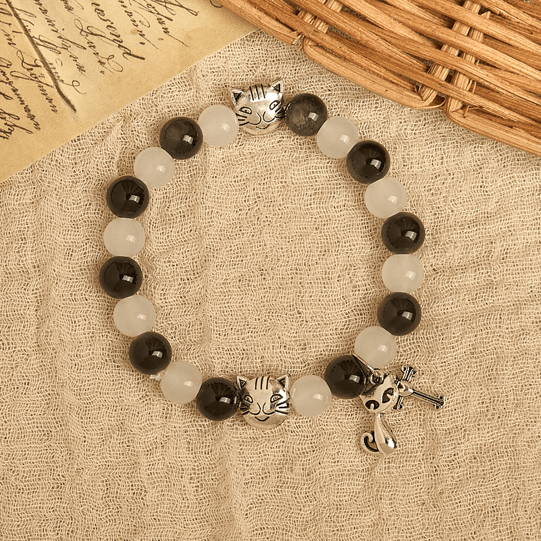 Christianartworkshop Our Lady's Blessing with Black & White Cow Cat Beads Bracelet, Animal Rosary - image 13