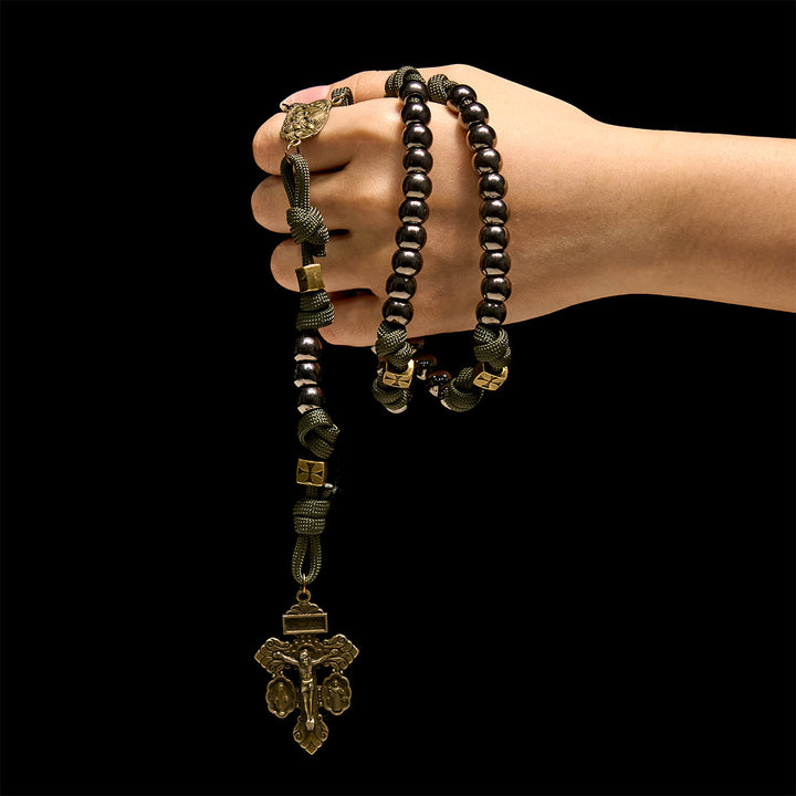 Christianartworkshop Military - Style Paracord Rosary: Silver-Toned Beads & Brass JESUS - image 1