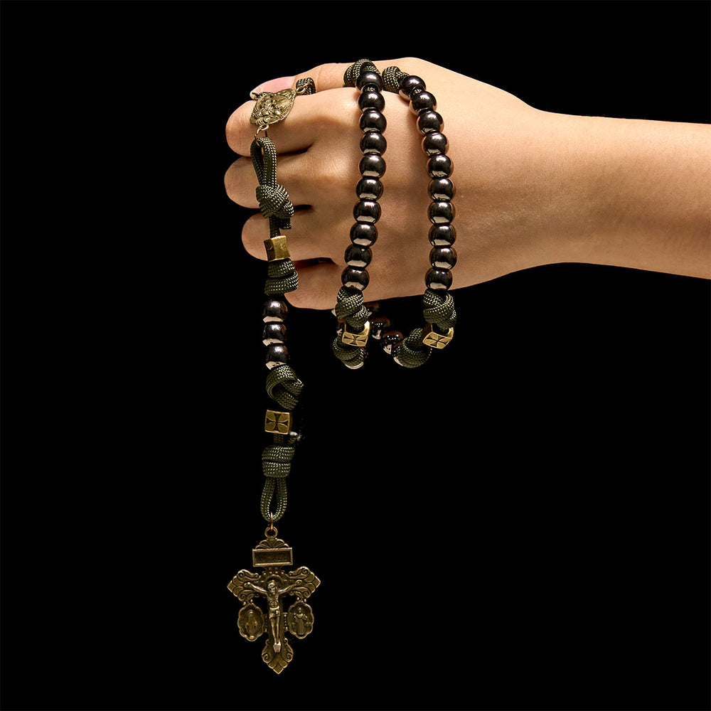 Christianartworkshop Military - Style Paracord Custom Rosary: Silver-Toned Beads & Brass JESUS - image 1