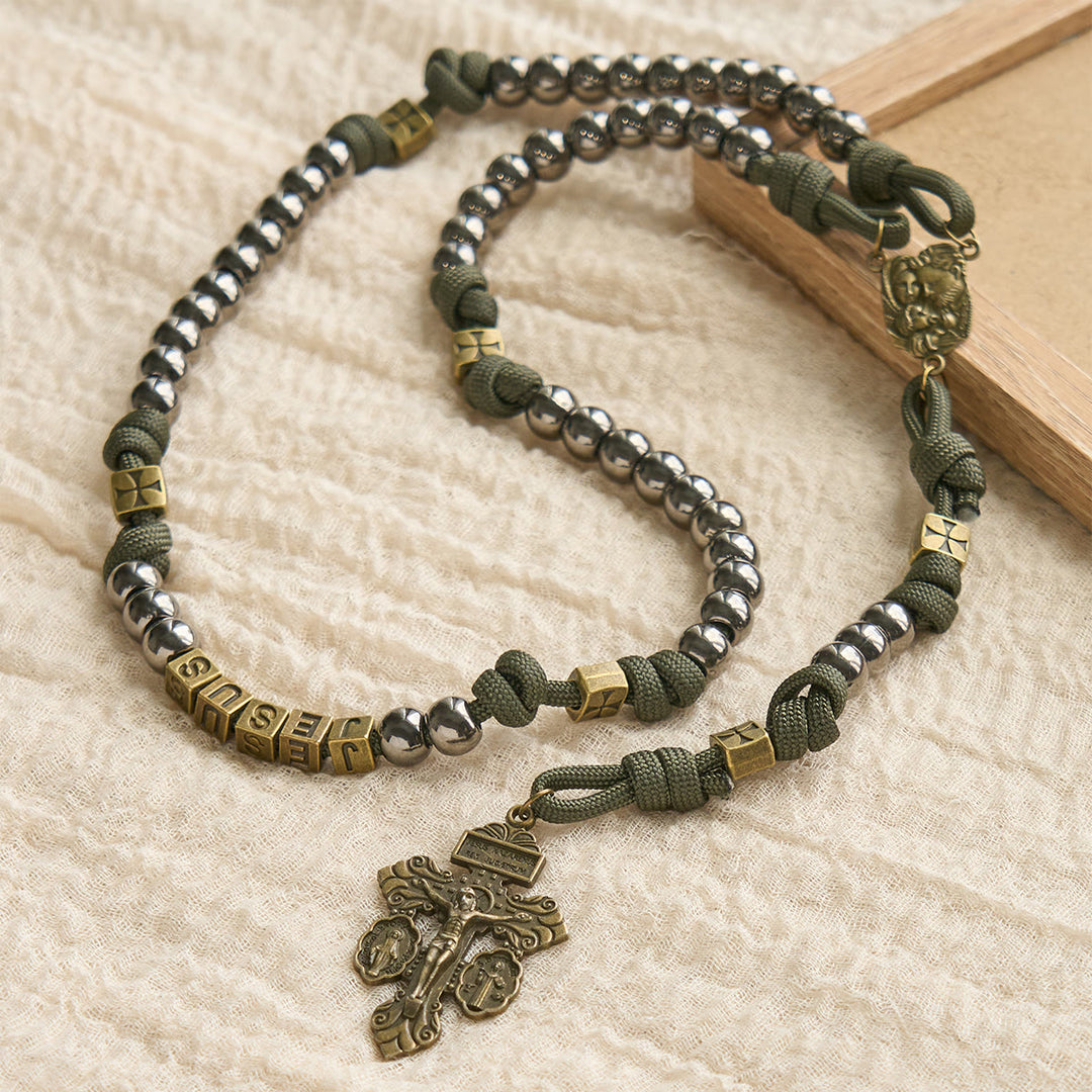 Christianartworkshop Military - Style Paracord Rosary: Silver-Toned Beads & Brass JESUS - image 2