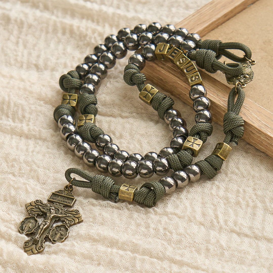 Christianartworkshop Military - Style Paracord Rosary: Silver-Toned Beads & Brass JESUS - image 4