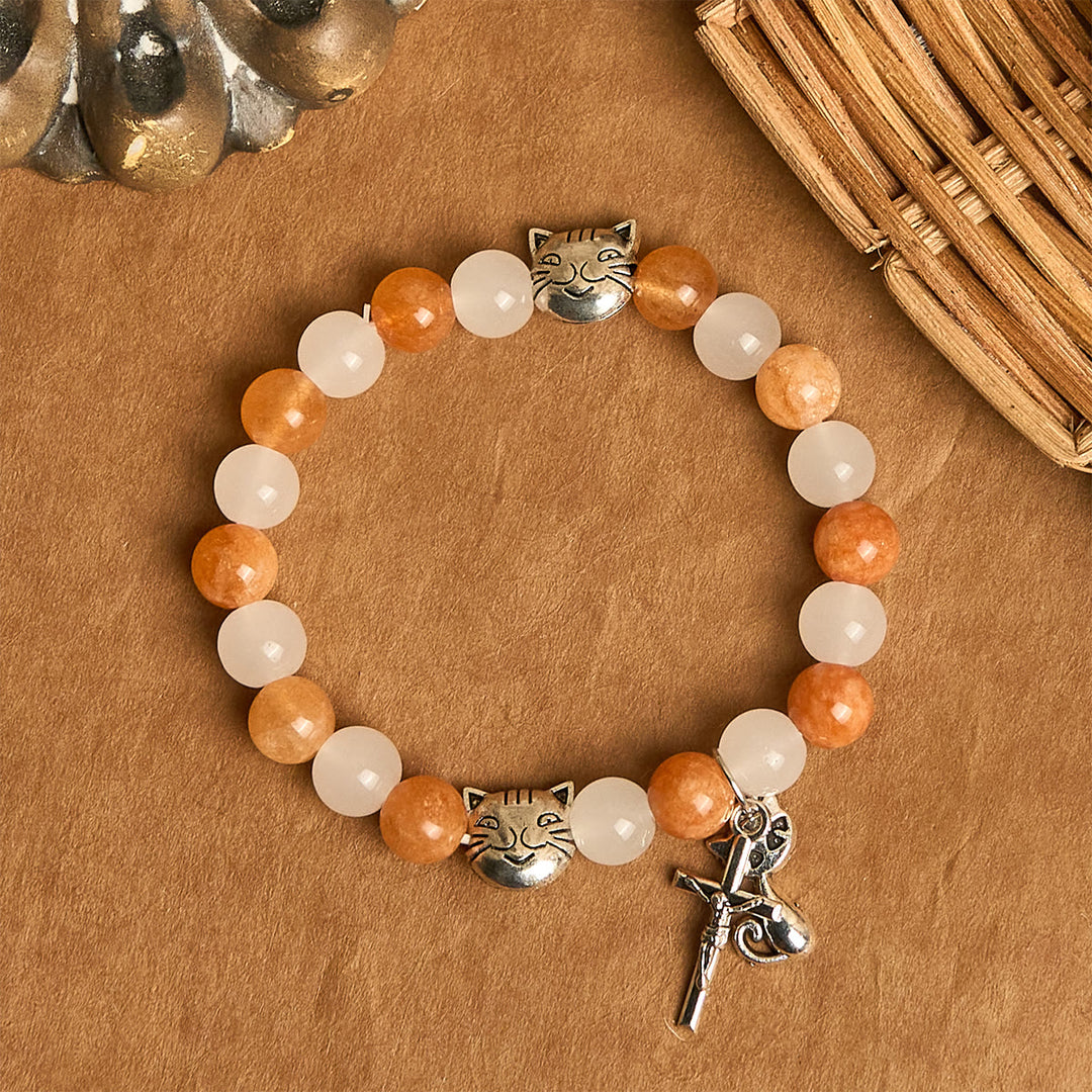 Christianartworkshop Orange & White Quartz with Cat Face Stainless Steel Charms of Orange Tabby Bracelet, Animal Rosary - image 12