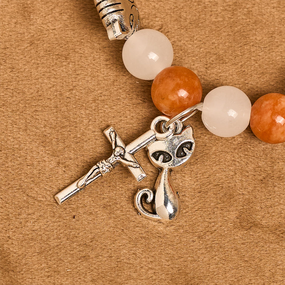 Christianartworkshop Orange & White Quartz with Cat Face Stainless Steel Charms of Orange Tabby Bracelet, Animal Rosary - image 17