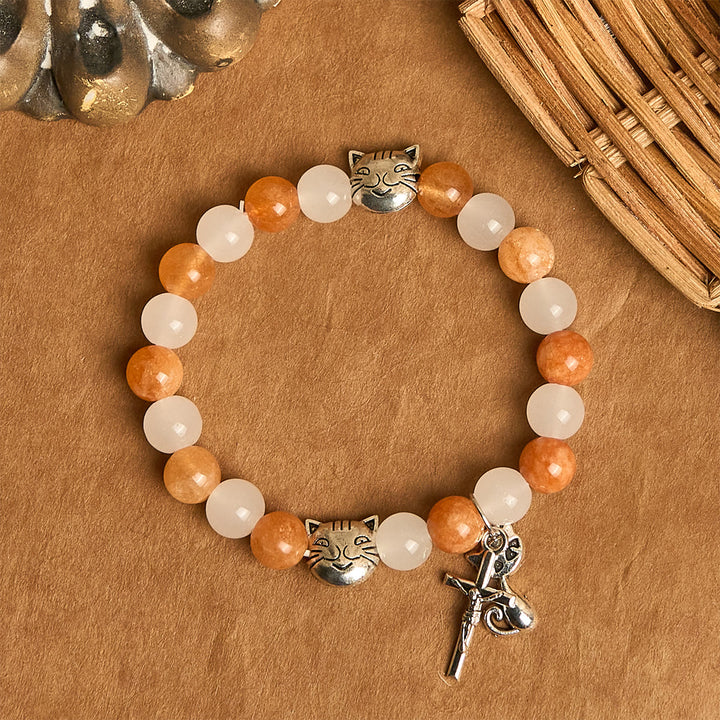 Christianartworkshop Orange & White Quartz with Cat Face Stainless Steel Charms of Orange Tabby Animal Bracelet - image 2