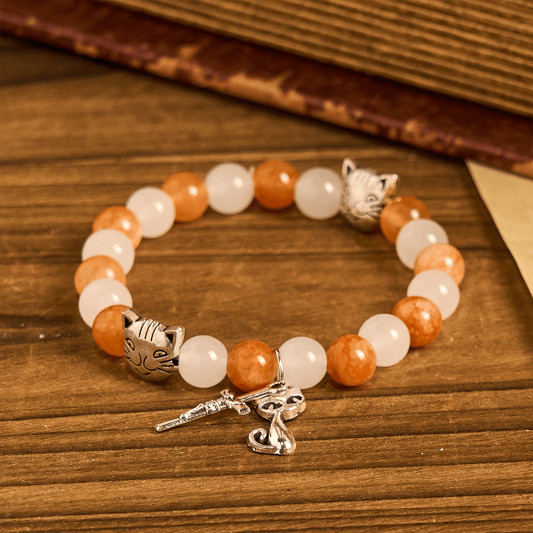 Christianartworkshop Orange & White Quartz with Cat Face Stainless Steel Charms of Orange Tabby Bracelet, Animal Rosary - image 15