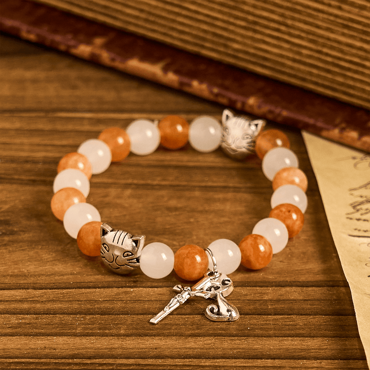 Christianartworkshop Orange & White Quartz with Cat Face Stainless Steel Charms of Orange Tabby Bracelet, Animal Rosary - image 13