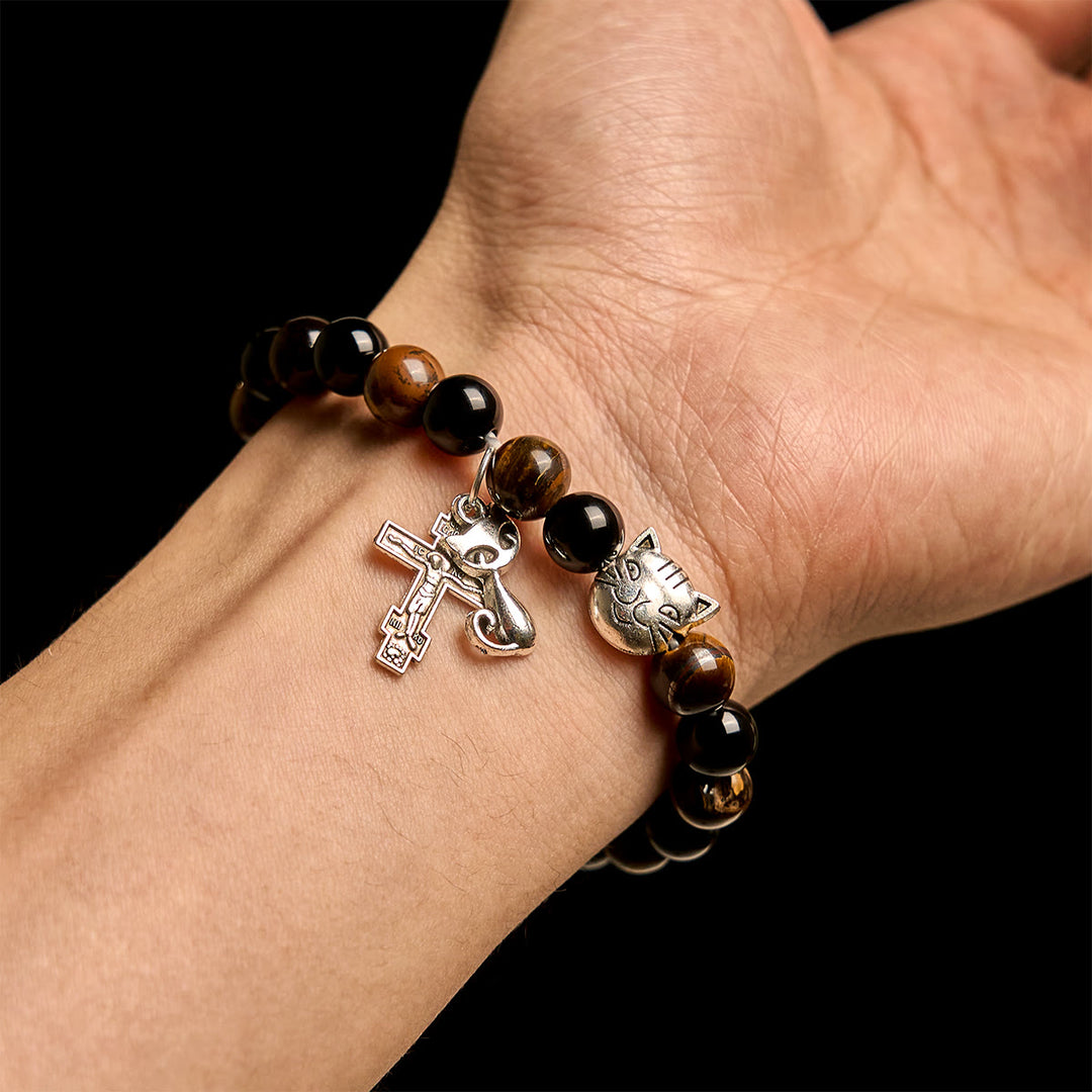 Christianartworkshop Faithful Tabby Cat with Brown Black Beads for Loving Prayer Bracelet, Animal Rosary - image 10