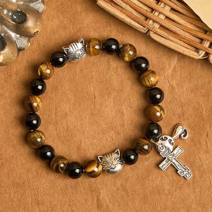 Christianartworkshop Faithful Tabby Cat with Brown Black Beads for Loving Prayer Bracelet, Animal Rosary - image 13