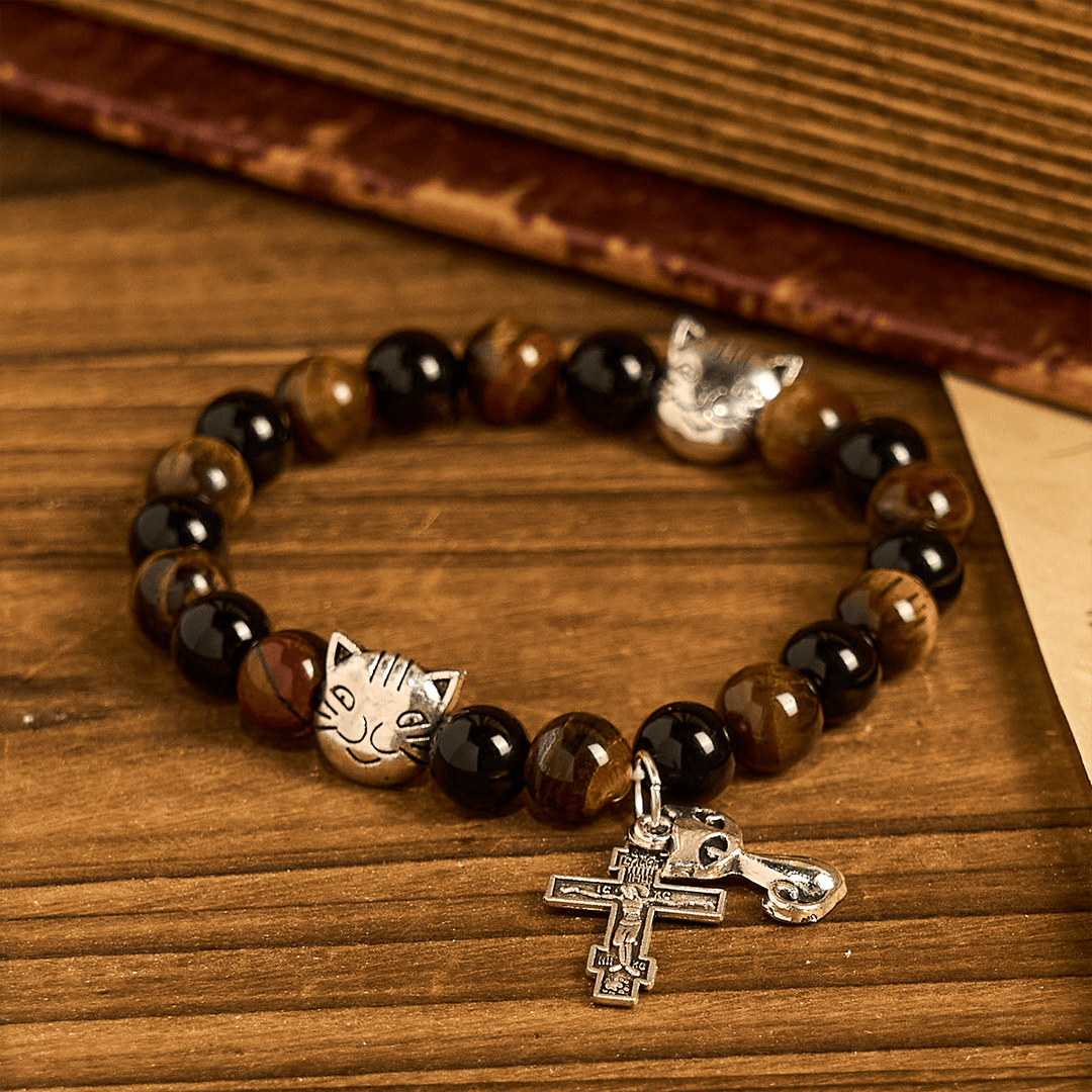 Christianartworkshop Faithful Tabby Cat with Brown Black Beads for Loving Prayer Bracelet, Animal Rosary - image 11