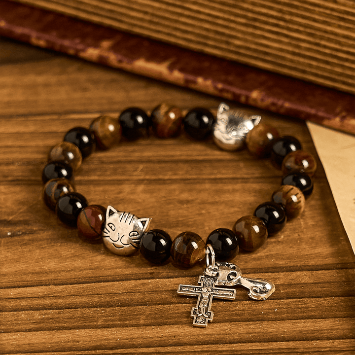 Christianartworkshop Faithful Tabby Cat with Brown Black Beads for Loving Prayer Bracelet, Animal Rosary - image 11
