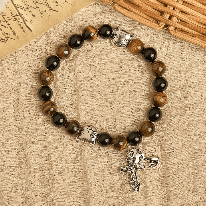 Christianartworkshop Faithful Tabby Cat with Brown Black Beads for Loving Prayer Bracelet, Animal Rosary - image 12