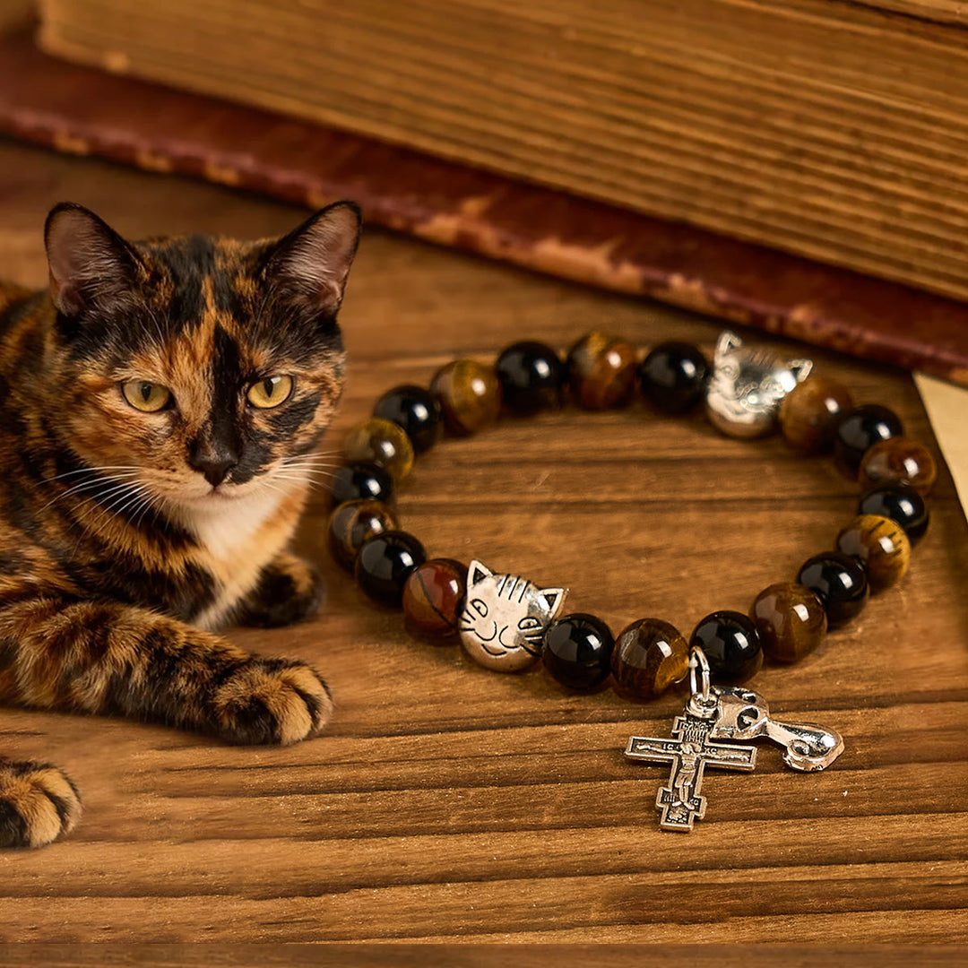 Christianartworkshop Faithful Tabby Cat with Brown Black Beads for Loving Prayer Animal Bracelet - Wrist Circumference: 6.3''-7.5''/16-19cm - image 0