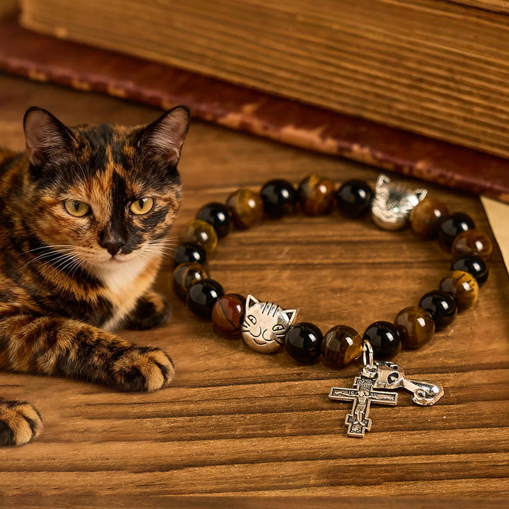Christianartworkshop Faithful Tabby Cat with Brown Black Beads for Loving Prayer Animal Bracelet - Wrist Circumference: 6.3''-7.5''/16-19cm - image 0