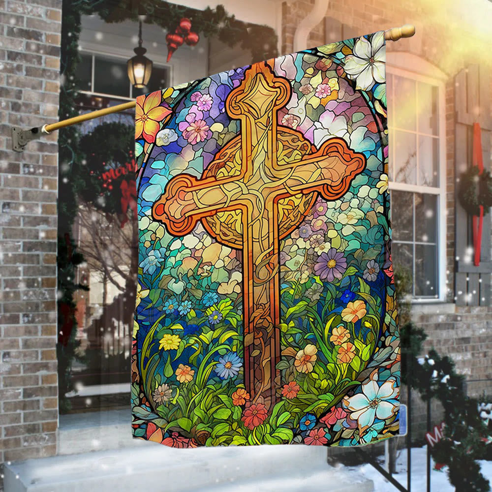 Christianartworkshop Floral - Encircled Stained Cross Garden Flag: Faith Decor for Yard - image 1