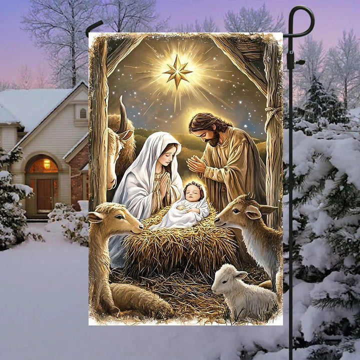 Christianartworkshop Warm Nativity Garden Flag: Holy Family, Animals & Star of Bethlehem - image 2