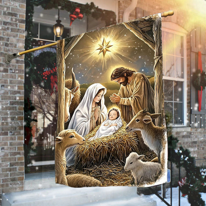 Christianartworkshop Warm Nativity Garden Flag: Holy Family, Animals & Star of Bethlehem - image 1