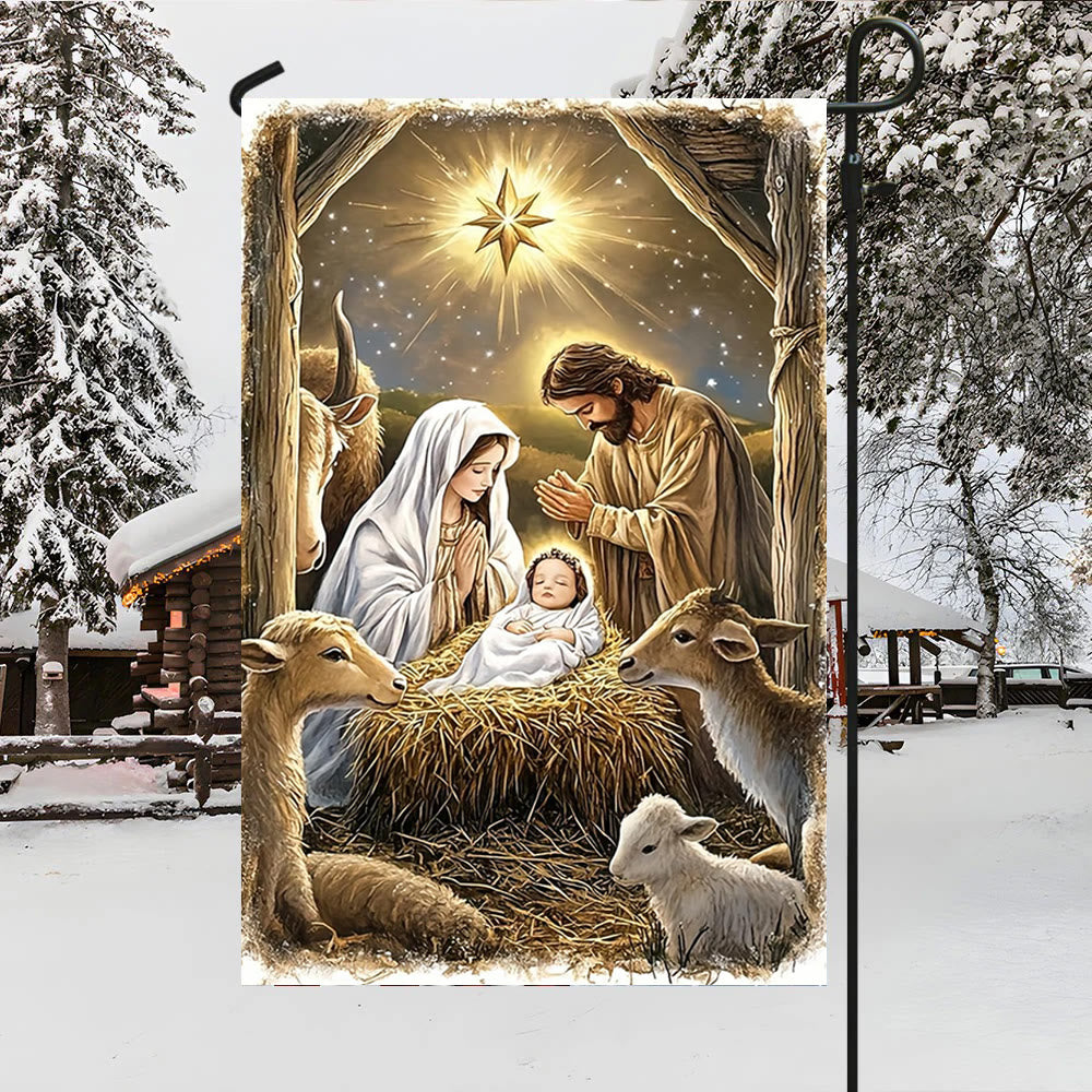 Christianartworkshop Warm Nativity Garden Flag: Holy Family, Animals & Star of Bethlehem - image 3