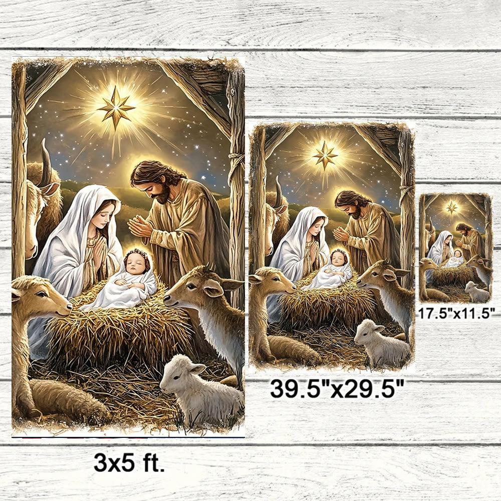 Christianartworkshop Warm Nativity Garden Flag: Holy Family, Animals & Star of Bethlehem - image 5