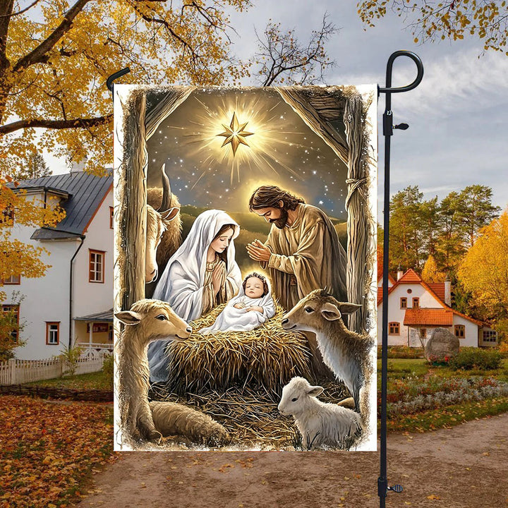 Christianartworkshop Warm Nativity Garden Flag: Holy Family, Animals & Star of Bethlehem - image 4