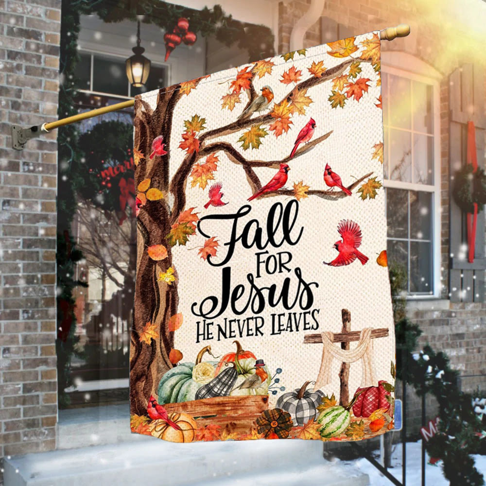 Christianartworkshop Fall for Jesus Autumn Garden Flag with Red Cardinals & Pumpkins - image 1