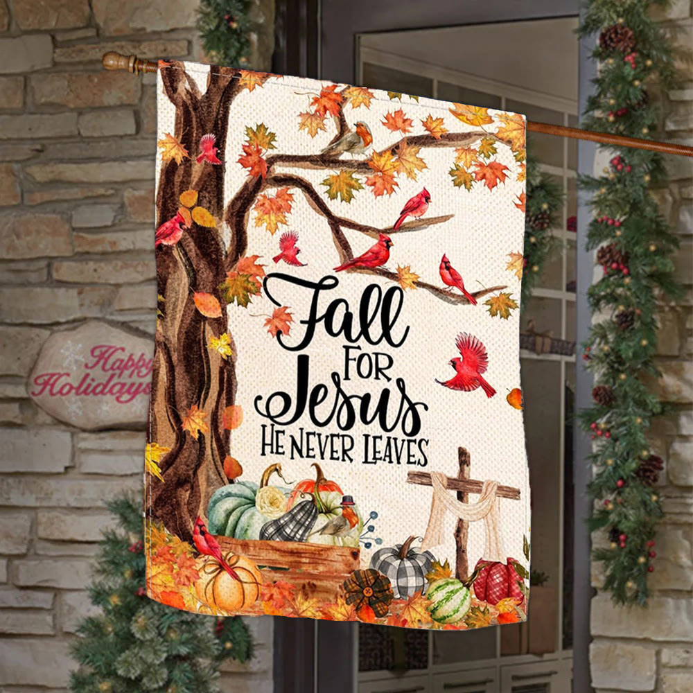 Christianartworkshop Fall for Jesus Autumn Garden Flag with Red Cardinals & Pumpkins - Style A - 90×150cm (3×5 ft.) - image 0