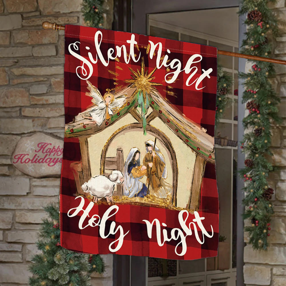 Christianartworkshop Faith - Filled Silent Night Garden Flag: Buffalo Plaid & Nativity Scene - 90×150cm (3×5 ft.) - image 0